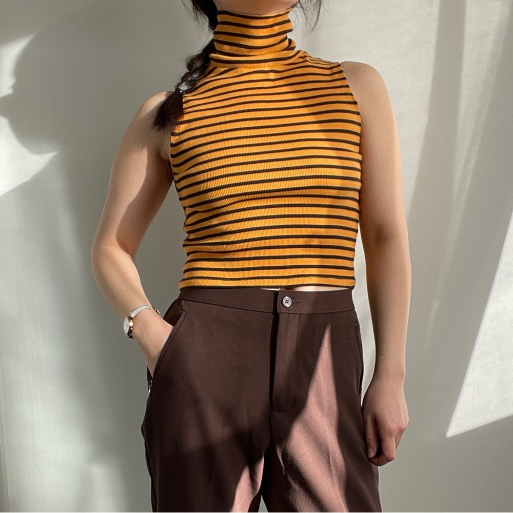 Zara Orange-Yellow Stripe Turtleneck Tank Top